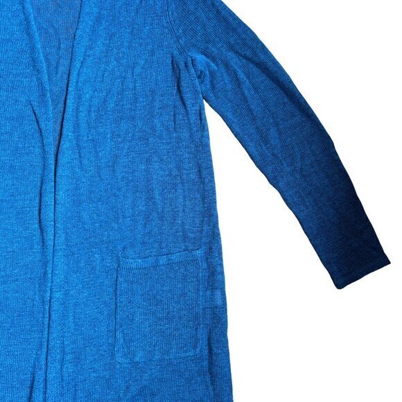 J Jill Sweater Size Small Petite Cardigan Long Open Front Linen Blend Blue - Picture 4 of 8